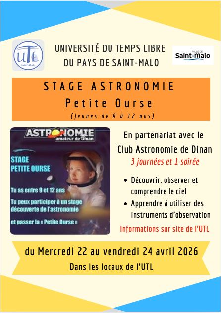 STAGE ASTRONOMIE Petite Ourse (jeunes de 9 à 12 ans)