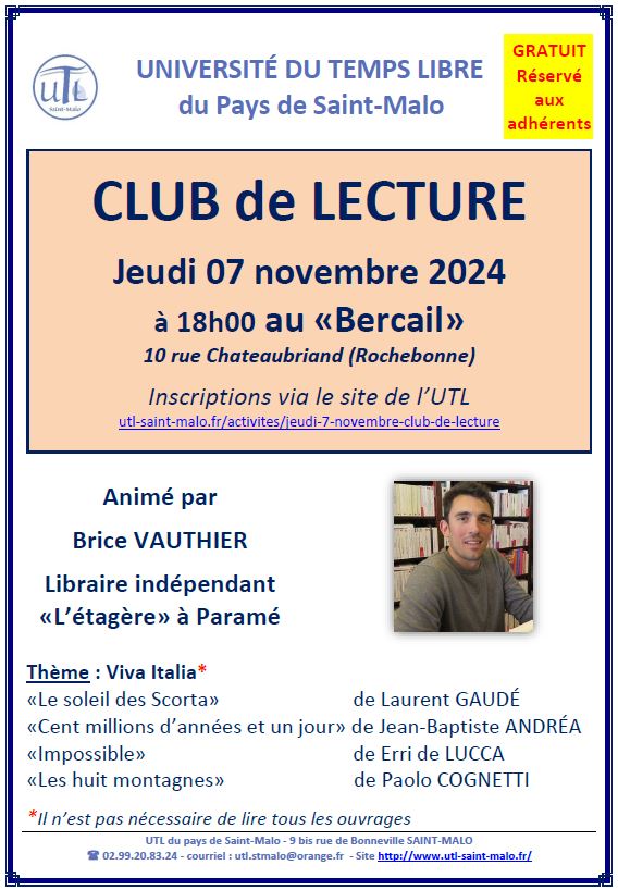 Jeudi 7 novembre - Club de lecture