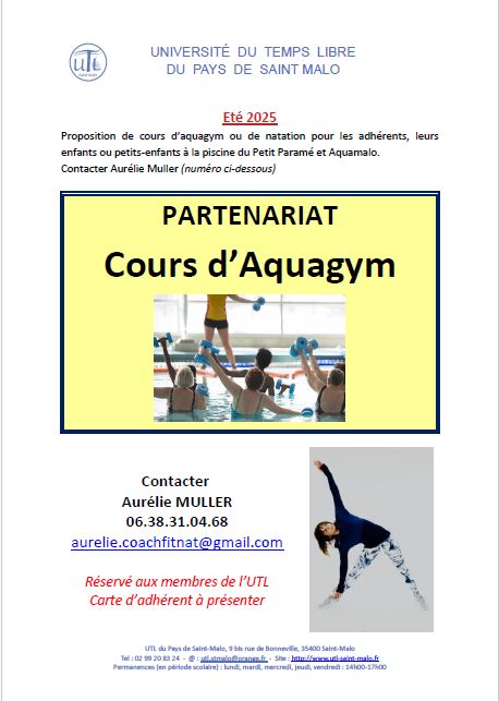 Partenariat Cours Aquagym ou de Natation