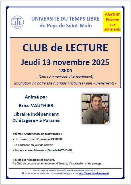 Jeudi 13 novembre 2025 - Club de Lecture