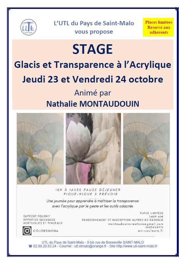 Stage Glacis et transparence à l'acrylique