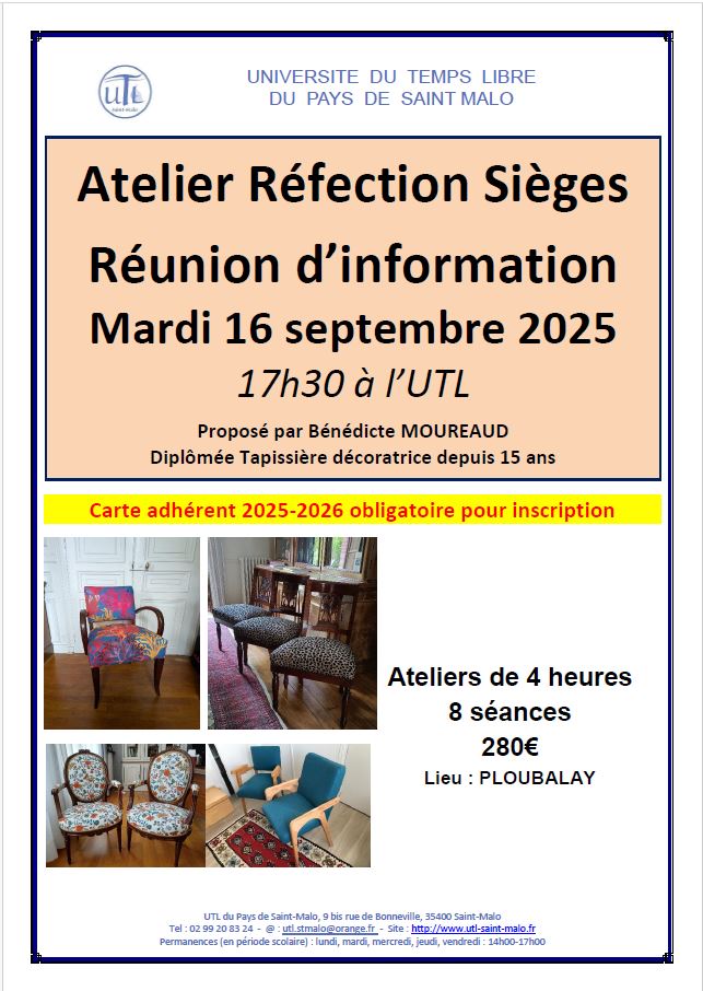 Réunion information Atelier Réfection de sièges