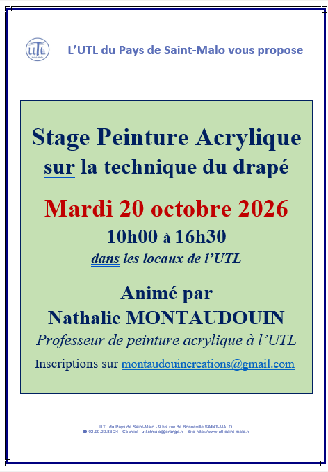 Mardi 20 octobre 2026 Stage Peinture Acrylique